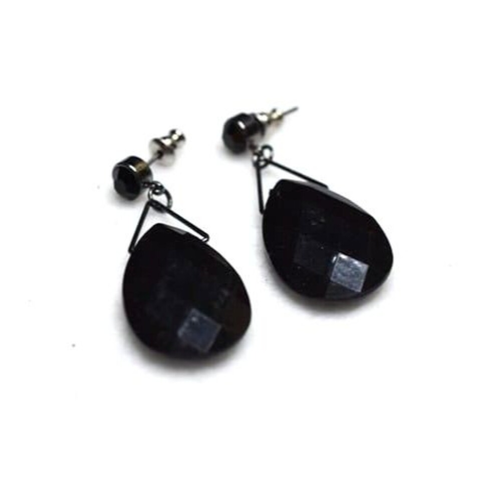 Gothic Renaissance Black Beveled Dangle Bead /Rhinestone Post Earrings
